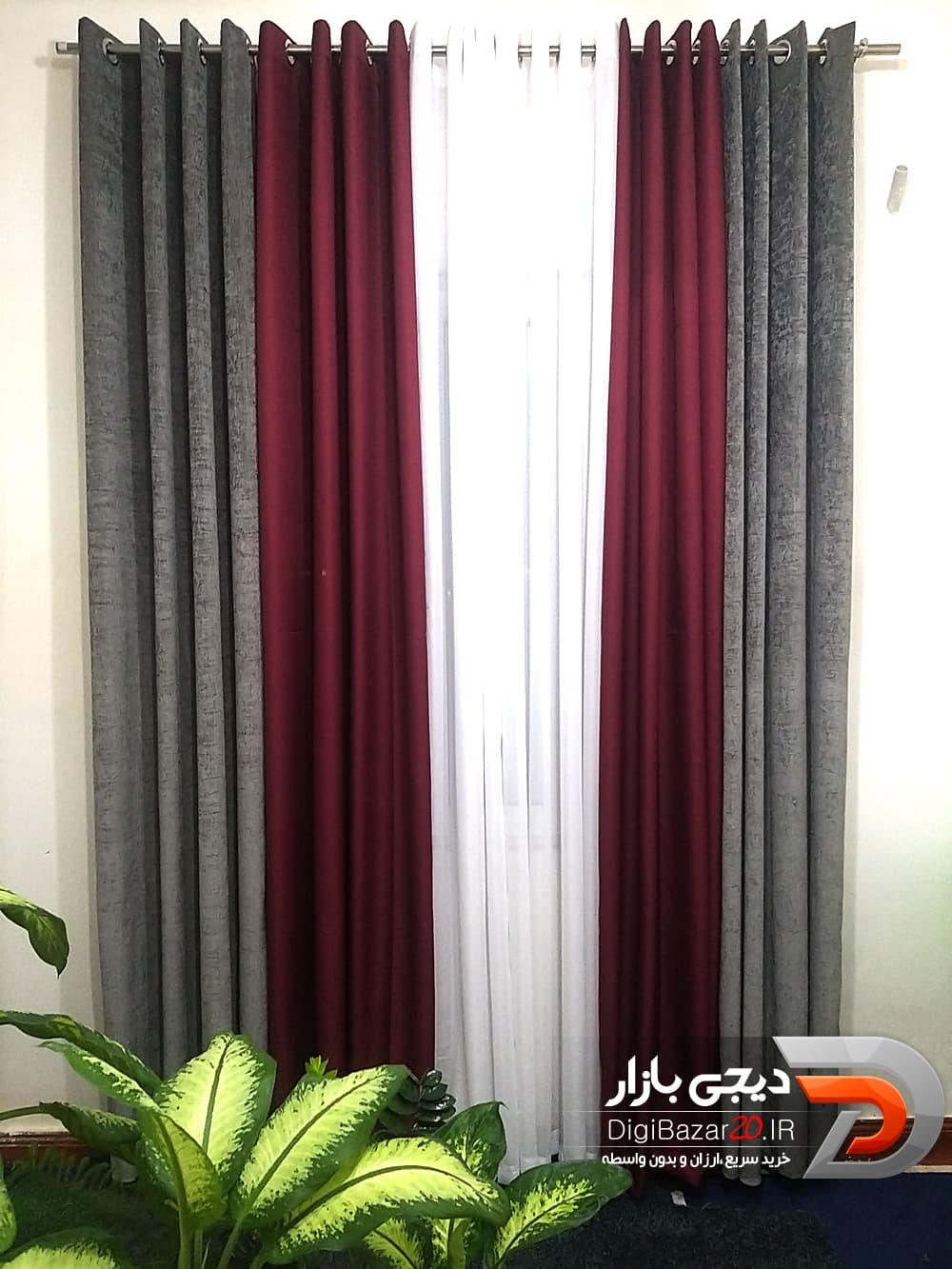 پرده مخمل شانل پنل 6 عددی رنگ طوسی و زرشکی — تصویر ۶