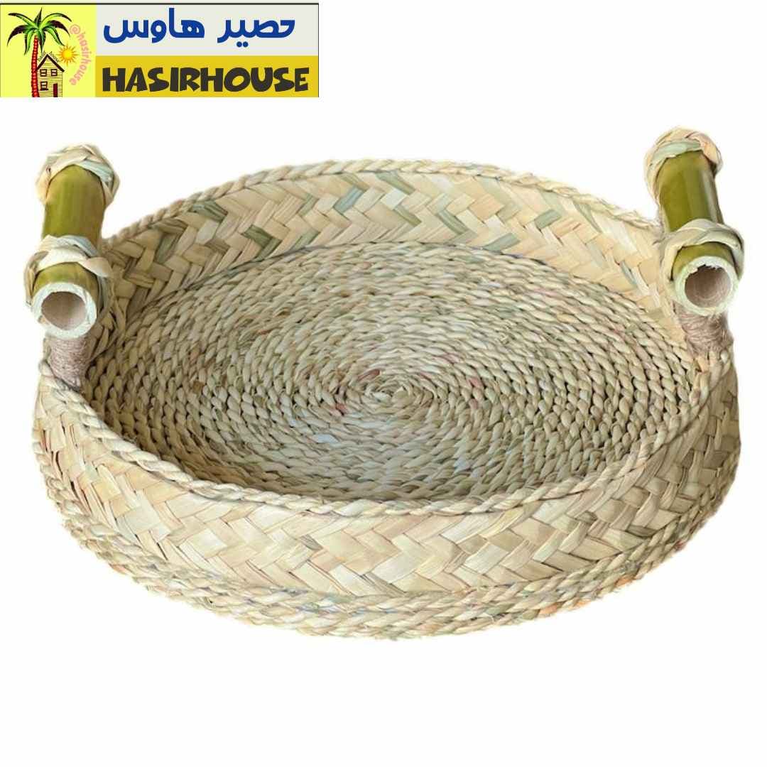 سینی گرد حصیری دسته چوبی بامبو