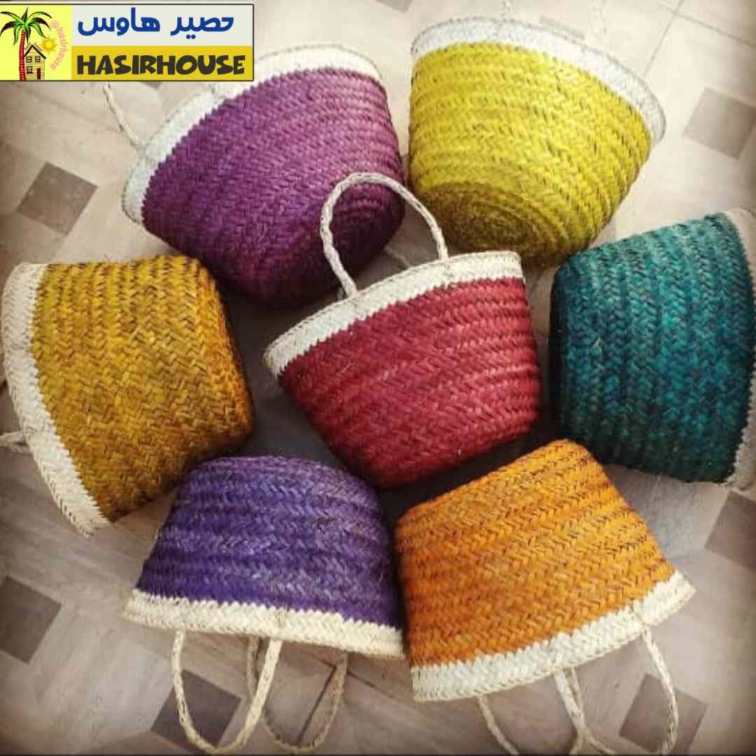 زنبیل حصیری رنگی مدل سانا