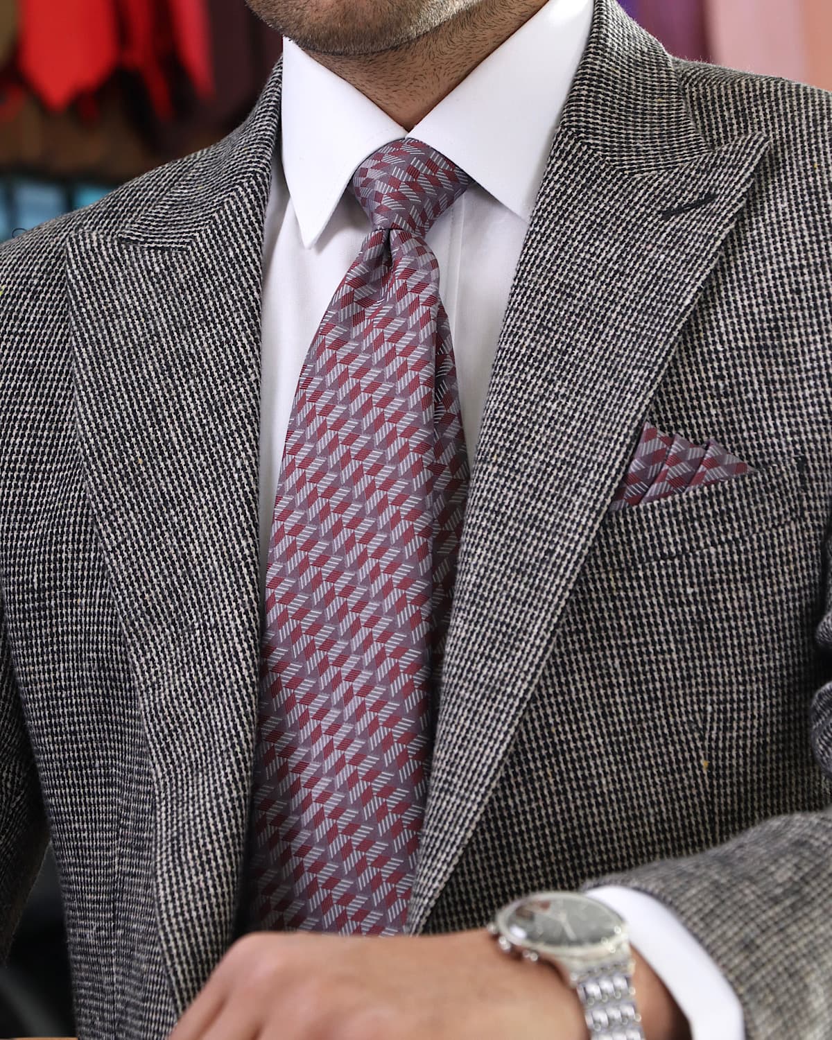 کراوات و پوشت NESEN – طرح Tartan یاقوتی V68 — تصویر ۵
