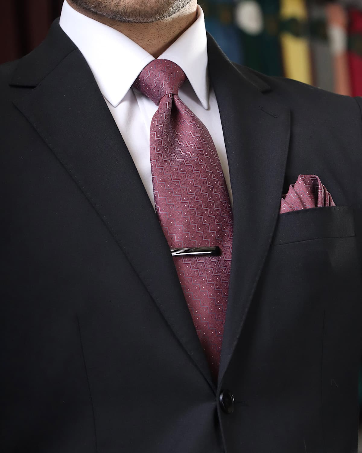 کراوات و پوشت NESEN – طرح Zigzag یاقوتی V64 — تصویر ۵