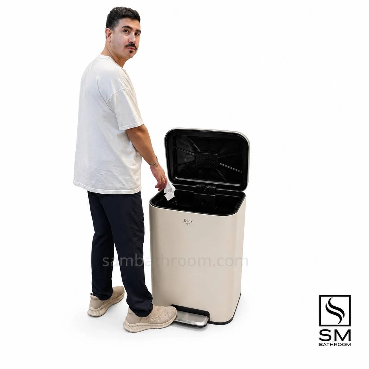 سطل زباله 30 لیتری اودی (Evdy) مدل 25015 رنگ کرم