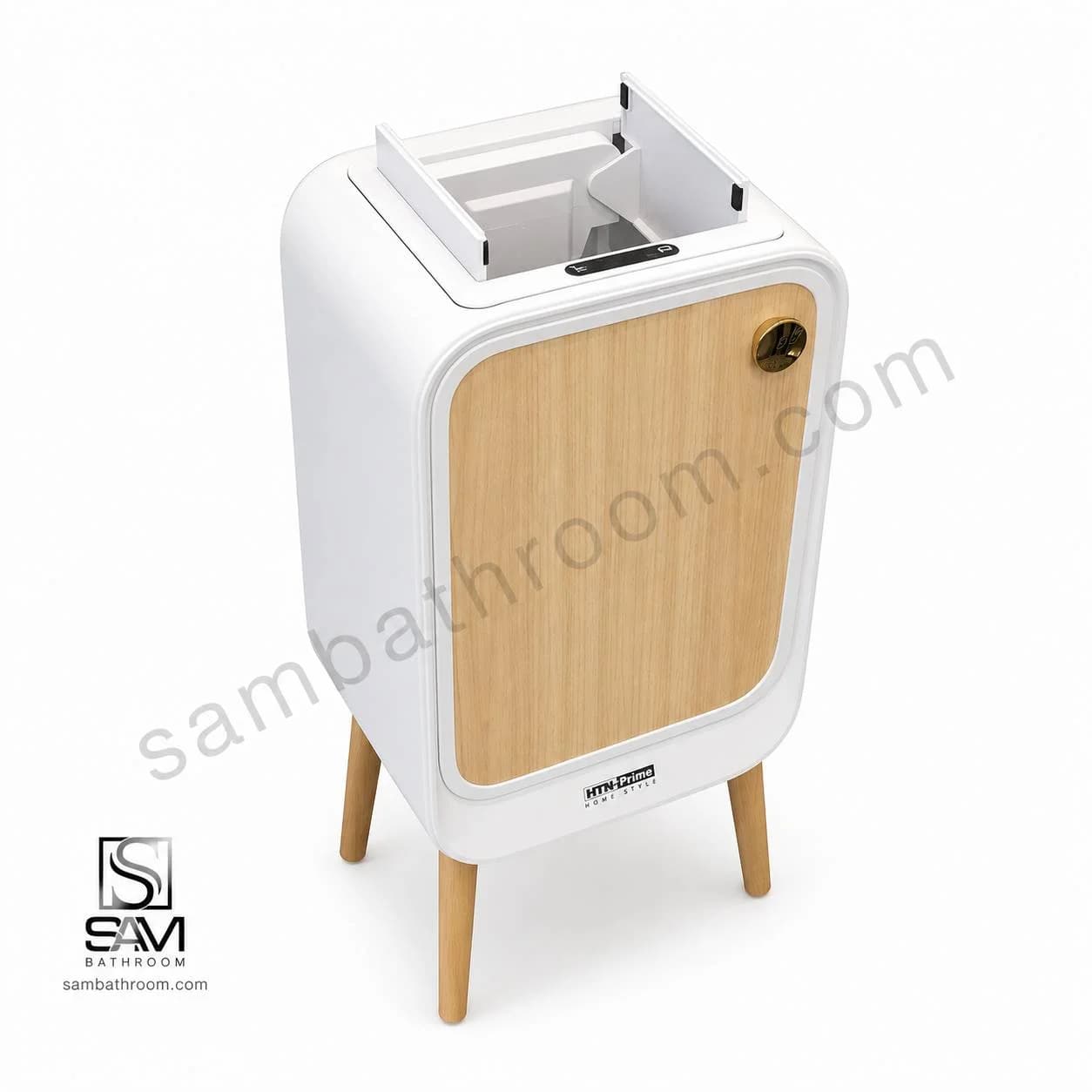 سطل 20 لیتری چشمی پایه‌دار سفید چوبی HTN Prime مدل HTD417