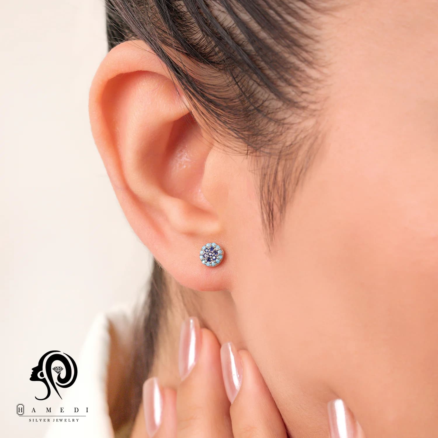 گوشواره نقره زنانه چشم نظر مدل EIH B3 — تصویر ۷