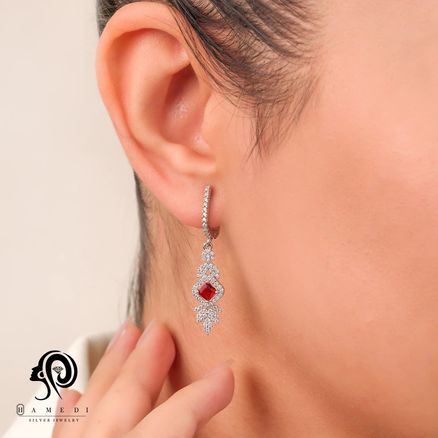 گوشواره نقره زنانه جواهری مدل EI F13 — تصویر ۷