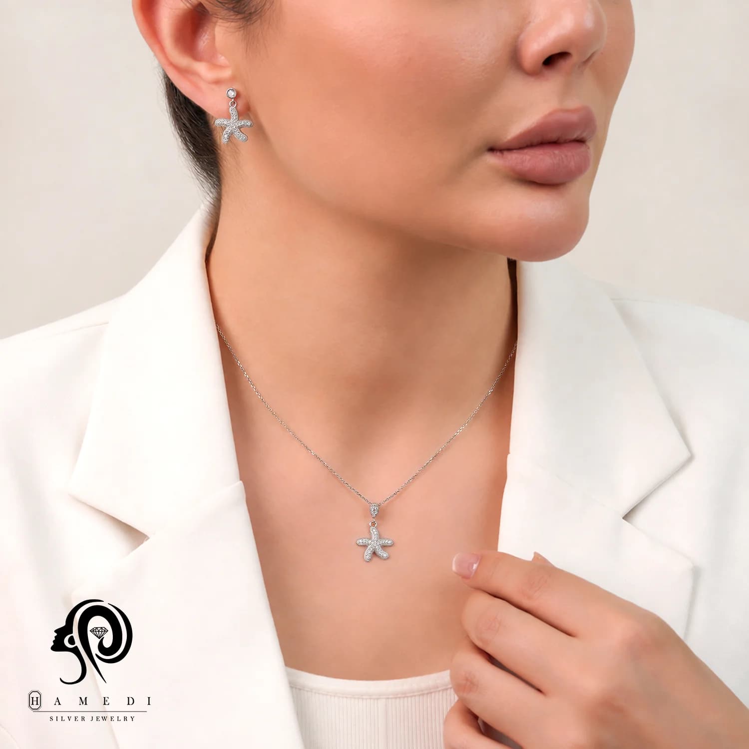 نیم ست نقره زنانه ستاره دریایی مدل NI B113 — تصویر ۲
