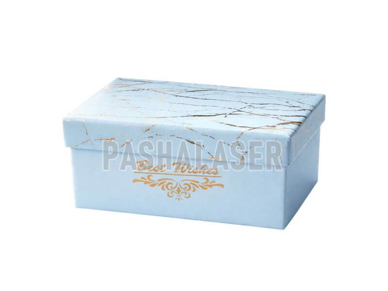 جعبه هدیه آبی آسمانی مرمری طلایی کد 39210 — تصویر ۳