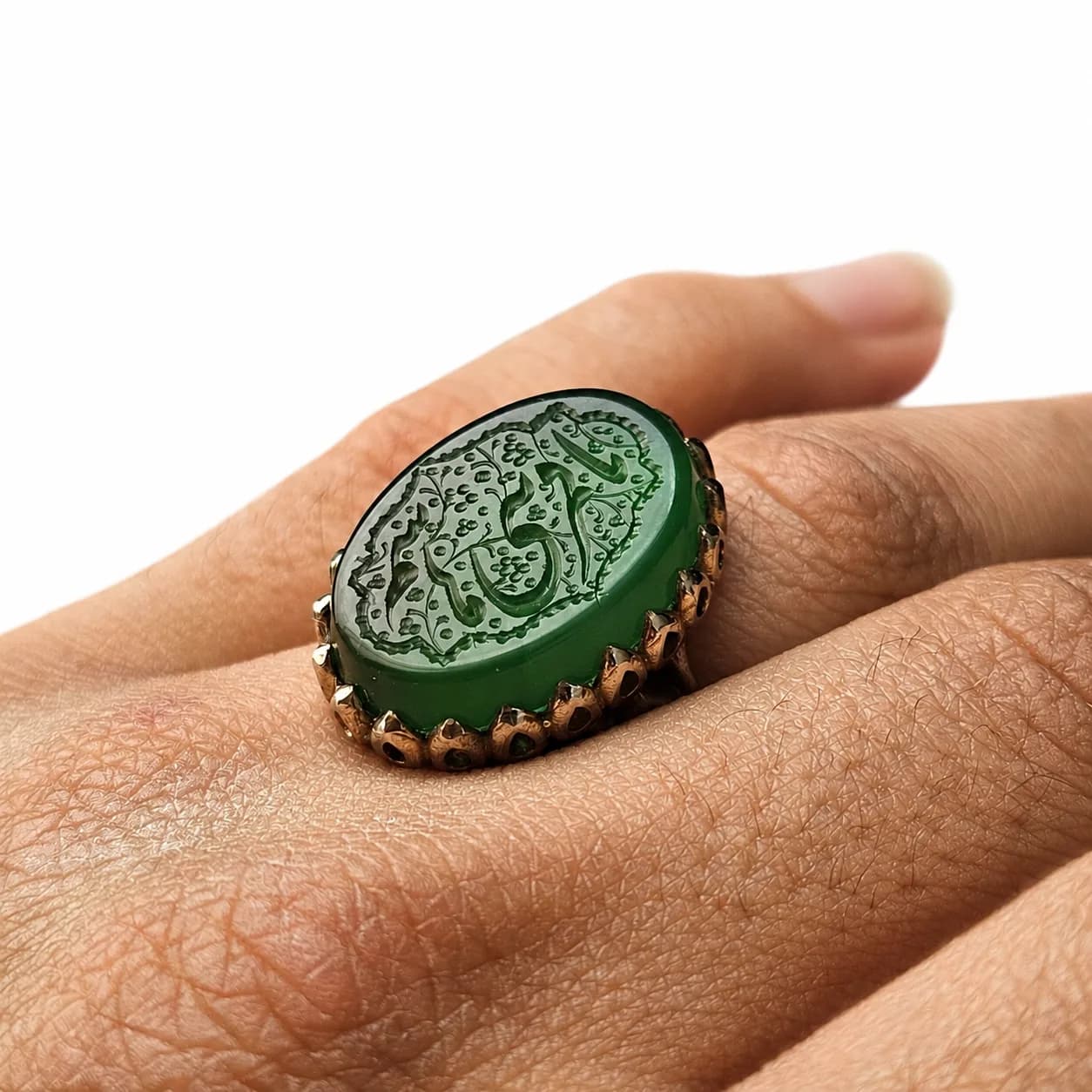 انگشتر عقیق یا قمر بنی هاشم مردانه رکاب اشکی — تصویر ۴