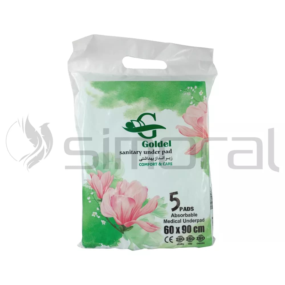 زیر انداز بهداشتی بیمار (دروشیت) گلدل Goldel سایز 90*60 (بسته 5 عددی) — تصویر ۲