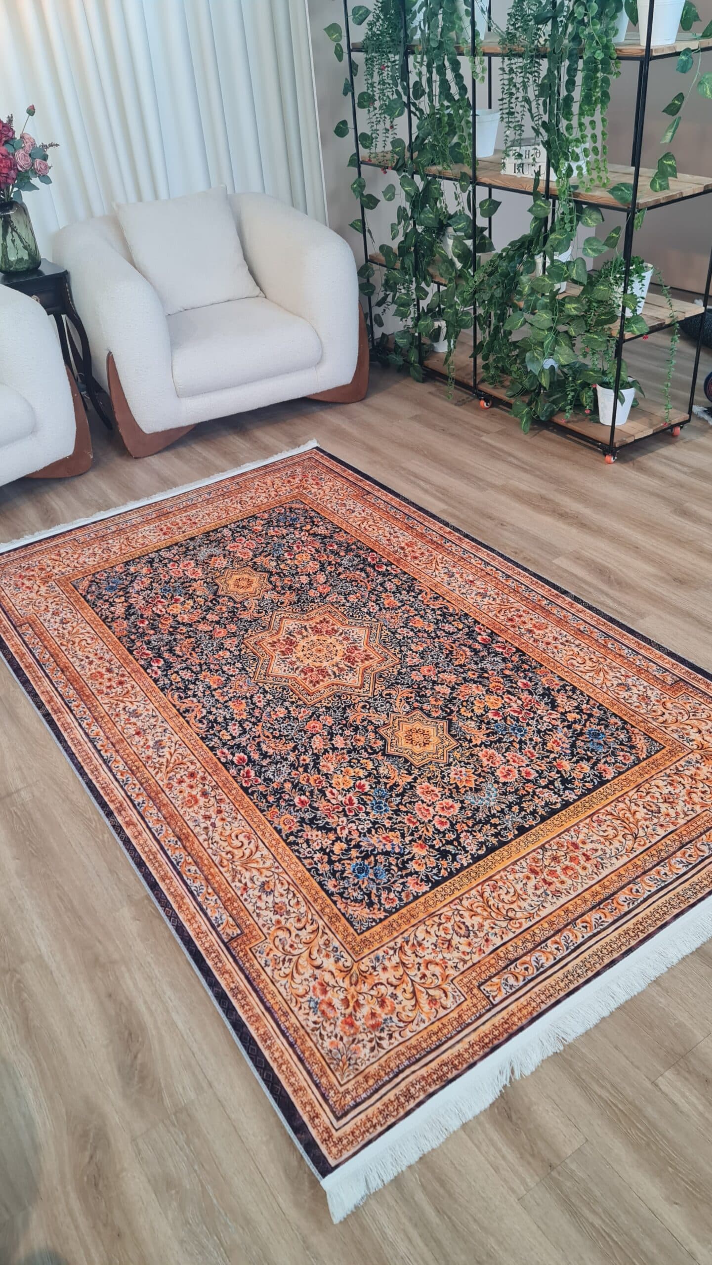 فرش ماشینی چاپی | فرشینه مخمل هازان ترک استپ دار (ضد سر) طرح سنتی کد U76 — تصویر ۱۲