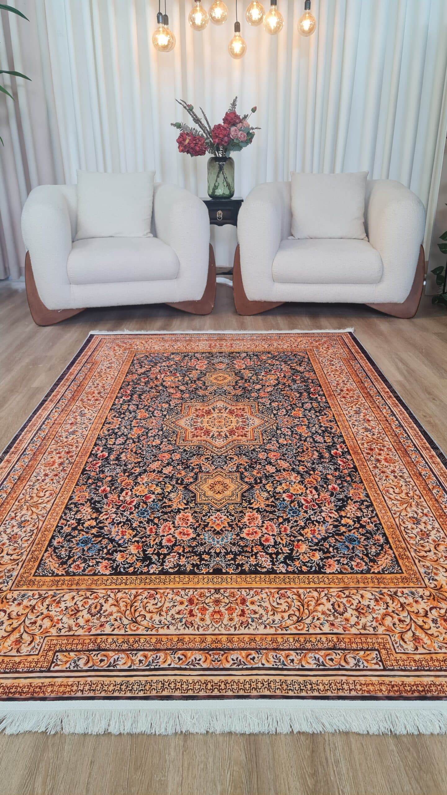 فرش ماشینی چاپی | فرشینه مخمل هازان ترک استپ دار (ضد سر) طرح سنتی کد U76 — تصویر ۱۰