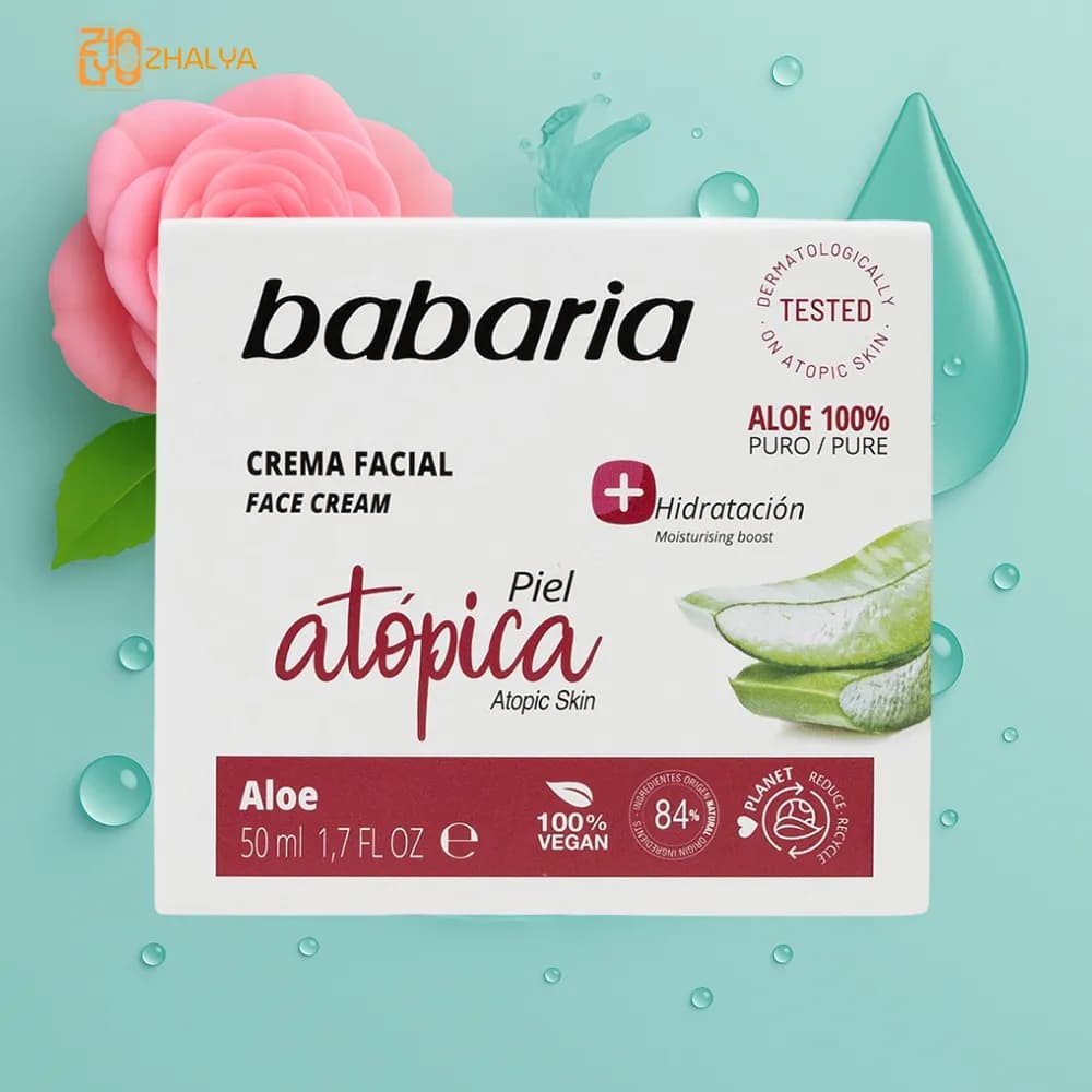 کرم صورت آبرسان و مرطوب کننده آتوپیک آلوئه ورا باباریا مخصوص پوست خشک،دهیدراته و پوسته پوسته شده 50 میل (اصلی) — تصویر ۲