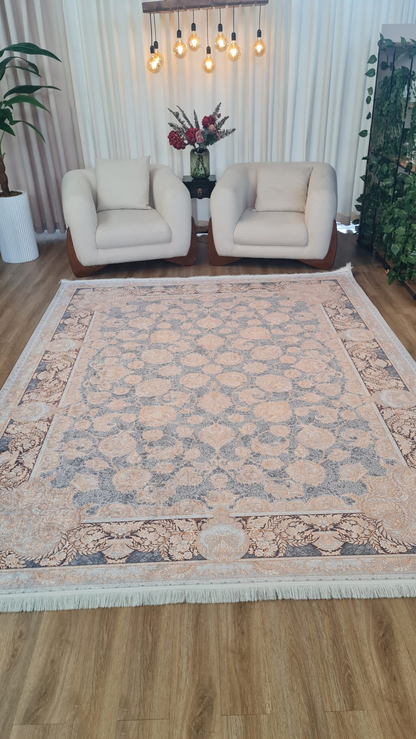 فرش ماشینی چاپی | فرشینه مخمل هازان ترک استپ دار (ضد سر) طرح سنتی کد U31 — تصویر ۶