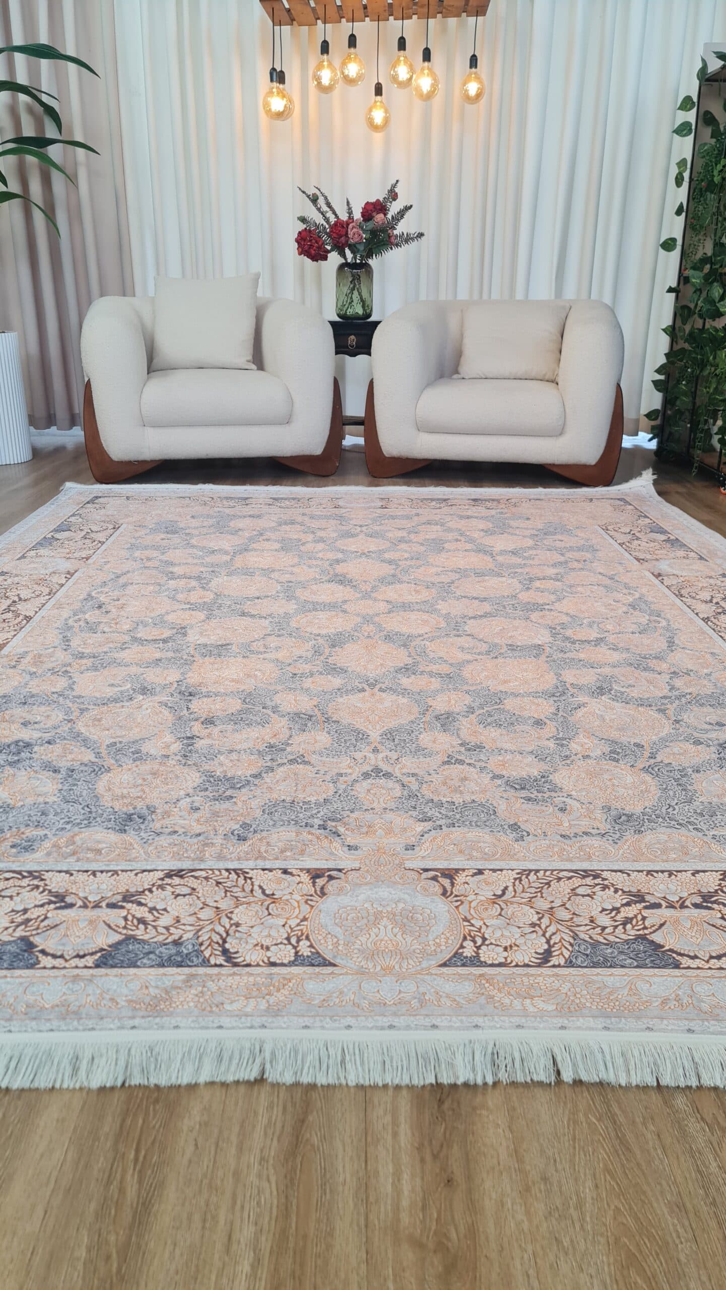 فرش ماشینی چاپی | فرشینه مخمل هازان ترک استپ دار (ضد سر) طرح سنتی کد U31 — تصویر ۳