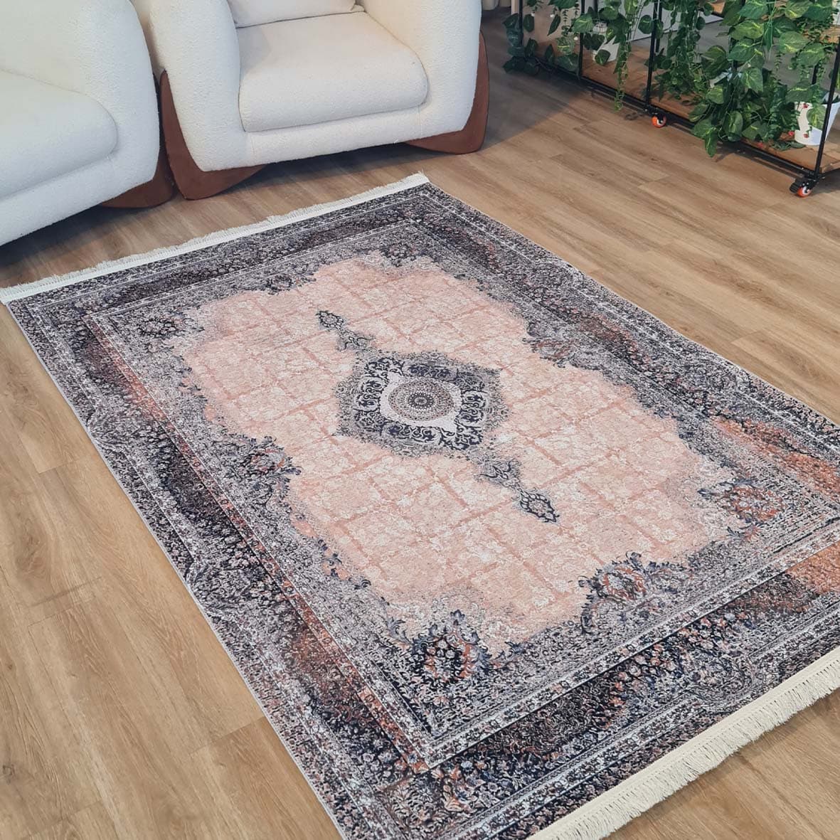 فرش ماشینی چاپی | فرشینه مخمل هازان ترک استپ دار (ضد سر) طرح سنتی کد L370 — تصویر ۷