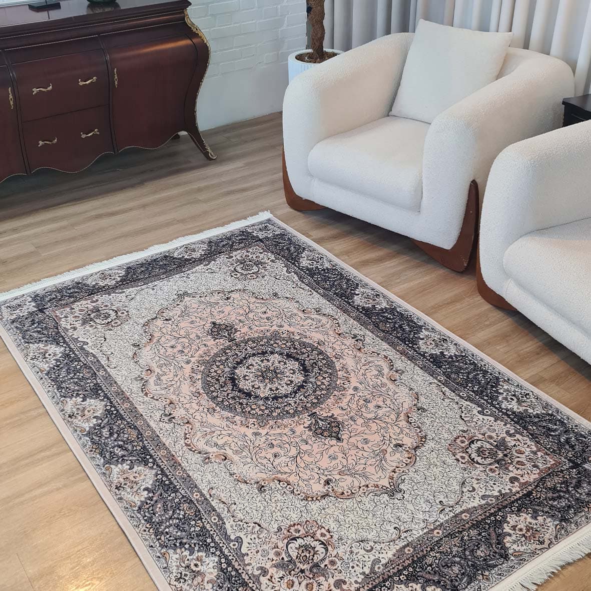 فرش ماشینی چاپی | فرشینه مخمل هازان ترک استپ دار (ضد سر) طرح سنتی کد U86 — تصویر ۶