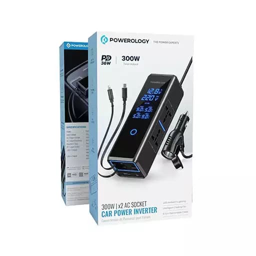 اینورتر فندکی خودرو 300 واتی پاورولوژی با صفحه نمایش و کابل جمع شونده مدل PWCPI300W – (کالا نو – بدون جعبه ) — تصویر ۵