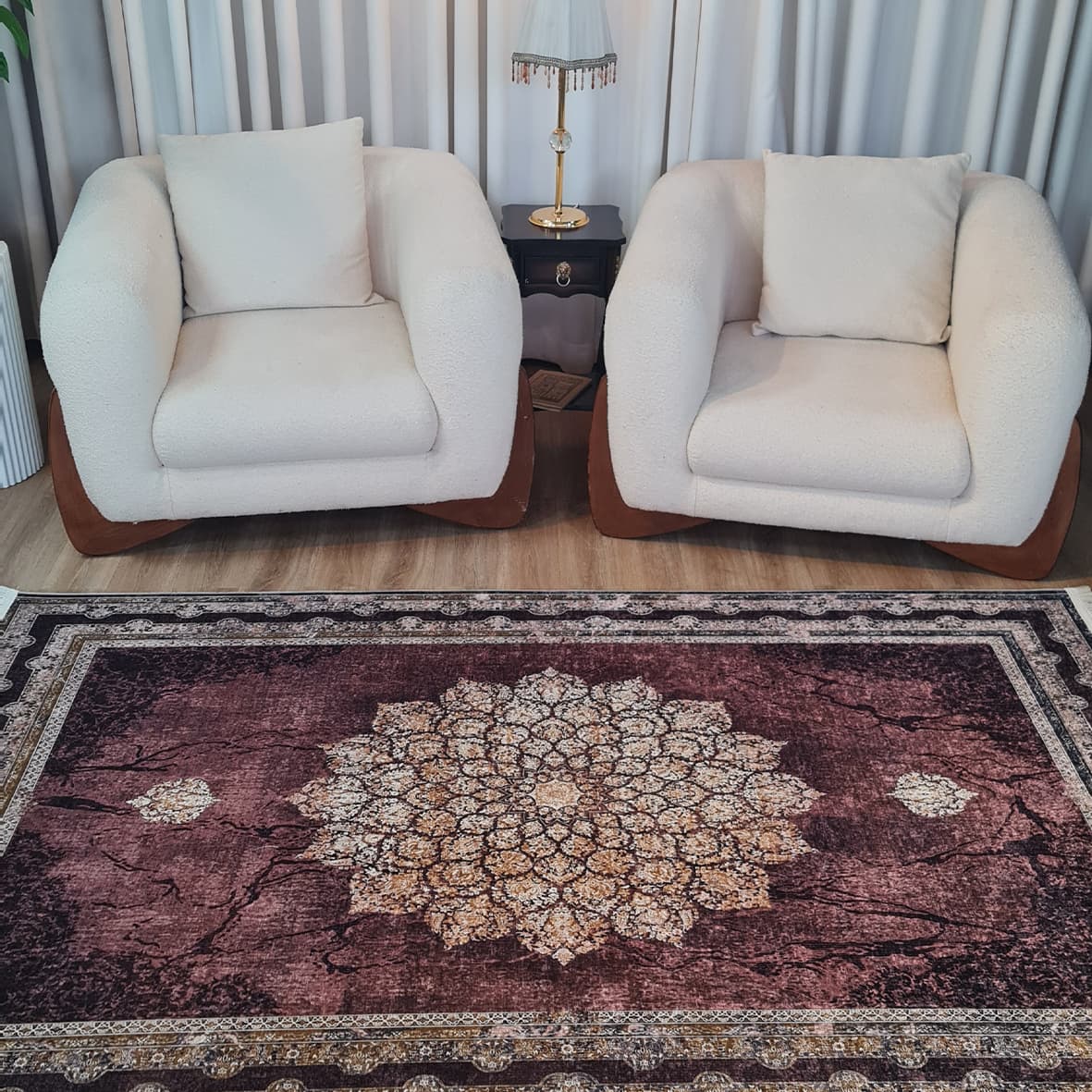 فرش ماشینی چاپی | فرشینه مخمل هازان ترک استپ دار (ضد سر) طرح سنتی کد L319 — تصویر ۱۱