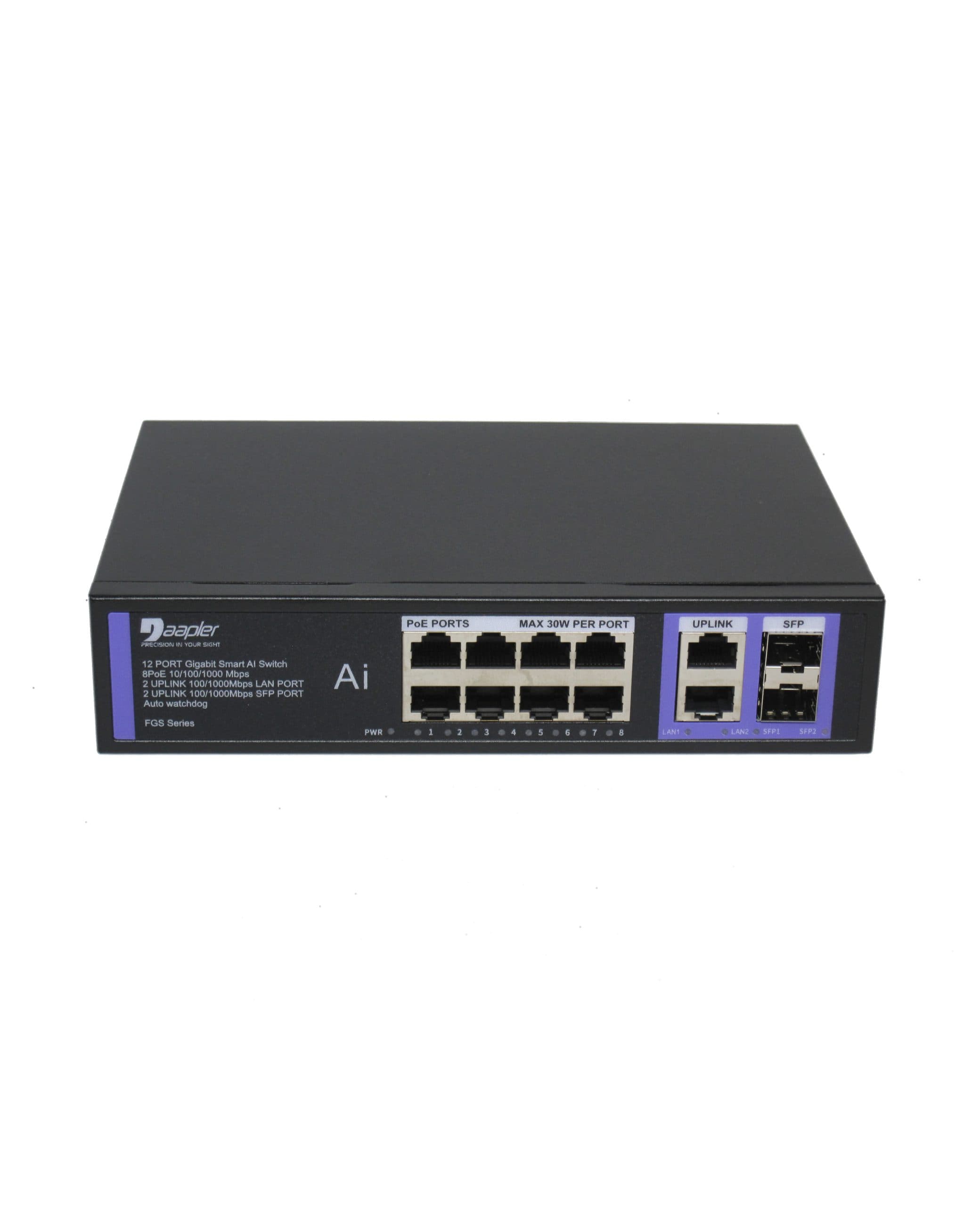 سوئیچ شبکه 8 پورت گیگ 10/100/1000 POE بدنه فلزی داپلر FGS822 — تصویر ۳