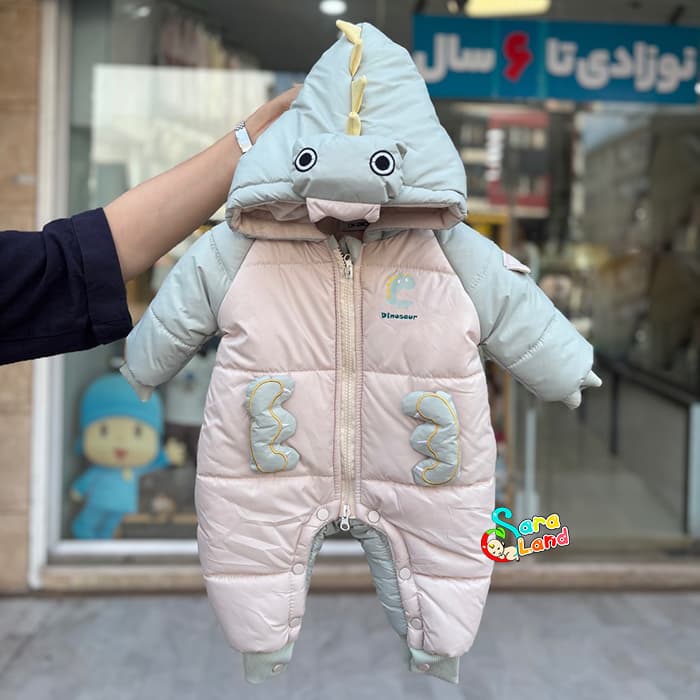 کاپشن سرهمی داخل خز طرح دایناسور 3 تا 12 ماه — تصویر ۵