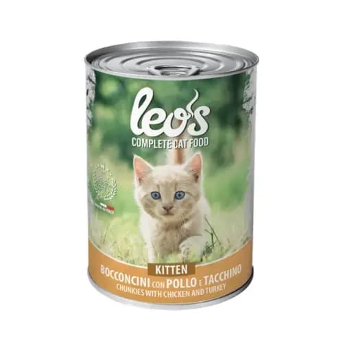 کنسرو بچه گربه مونژه طعم مرغ و بوقلمون Leos Kitten Chunkies With Chicken and Turkey با وزن 415 گرم