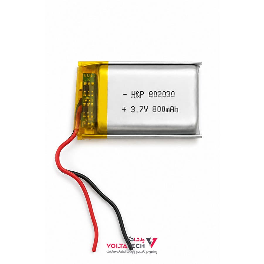 باتری لیتیوم پلیمر 3.7v ظرفیت 800mA ابعاد 802030