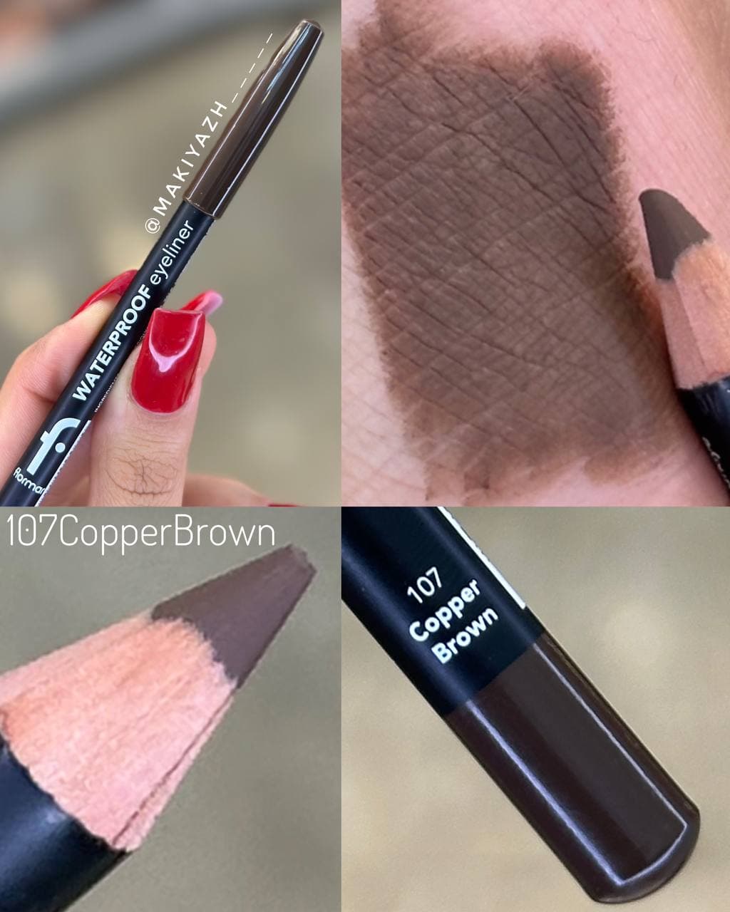 مداد چشم ضدآب فلورمار flormar مدل Waterproof کد107(رنگ Copper brown) — تصویر ۲