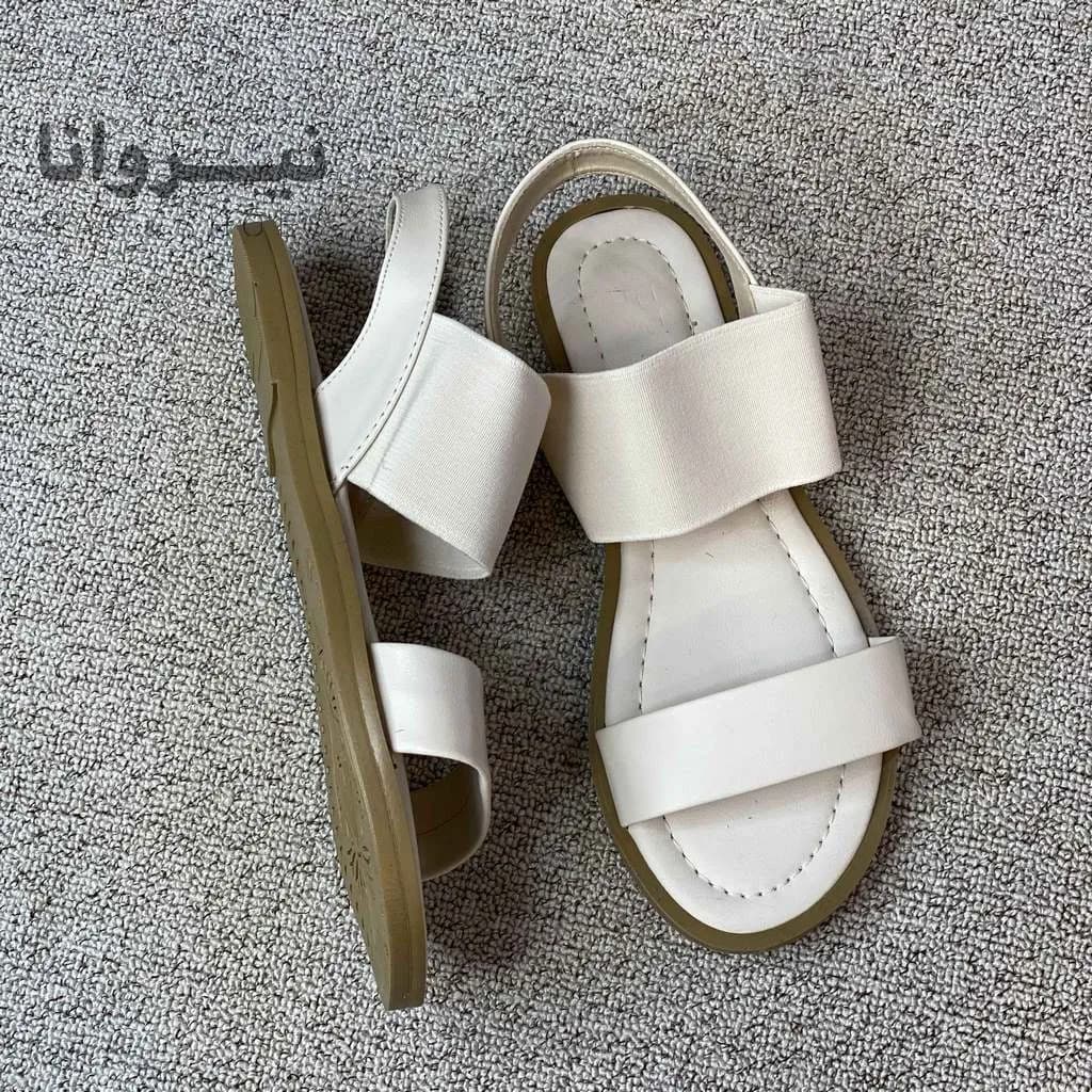 صندل زنانه چرمی رویه کش کرم