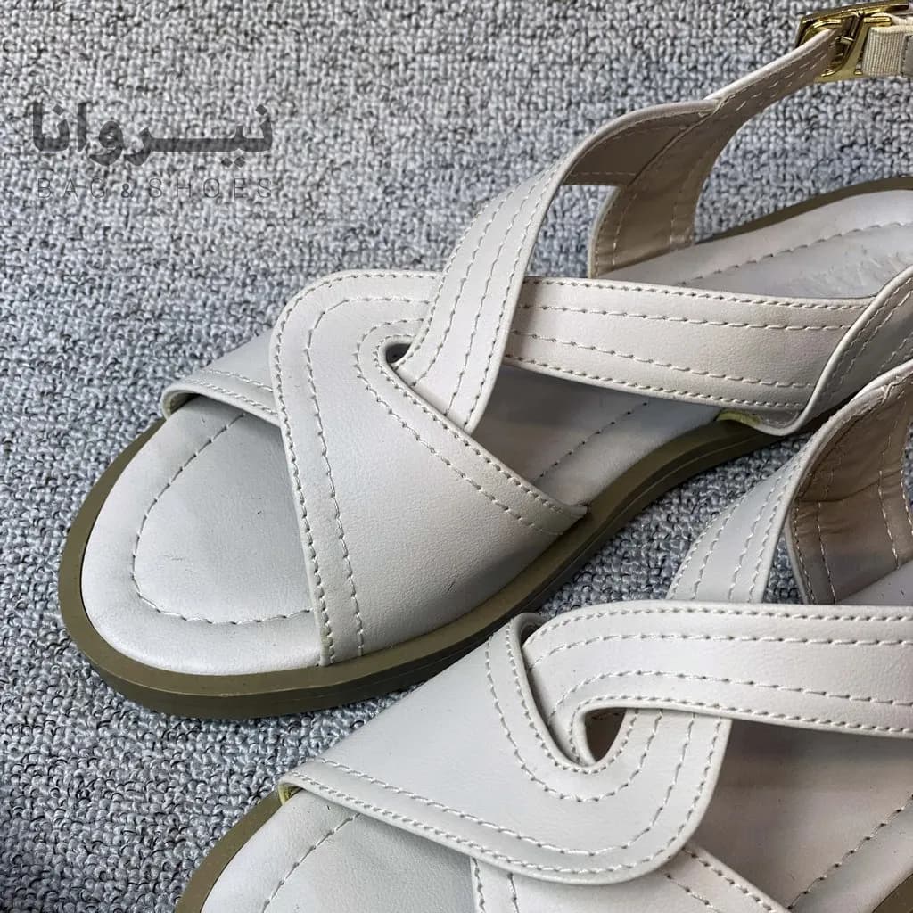 صندل زنانه مصری چرمی (مشکی و کرم) — تصویر ۹