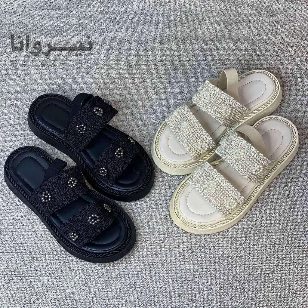 صندل زنانه طبی گیپور مرواریدی (مشکی و کرم)