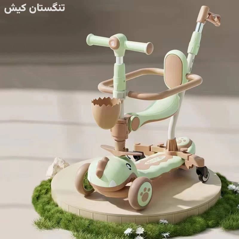 اسکوتر چند کاره صندلی دار تاشو (دسته هدایت والدین) مدل دایناسوری — تصویر ۹