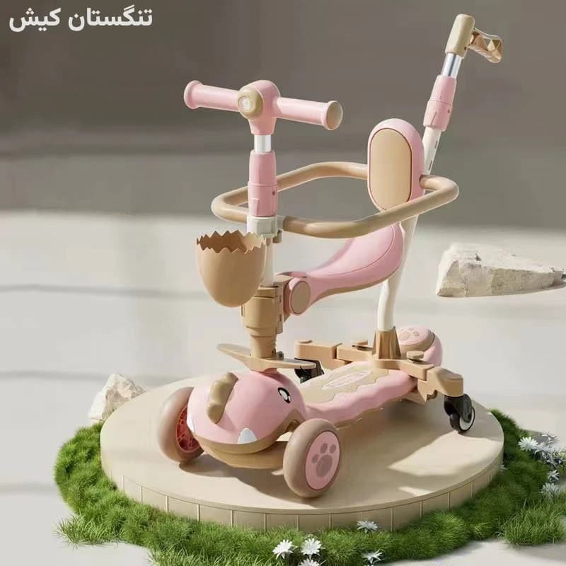 اسکوتر چند کاره صندلی دار تاشو (دسته هدایت والدین) مدل دایناسوری — تصویر ۲