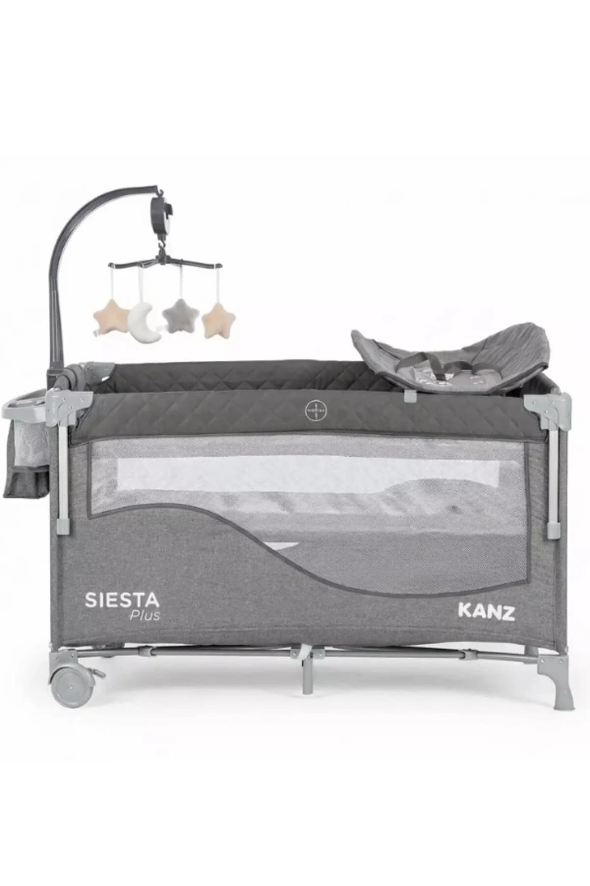 پارک بازی و تخت کنار مادر کانز Kanz Siesta Plus مدل 01، 70x120 سانتی‌متر، نقره‌ای