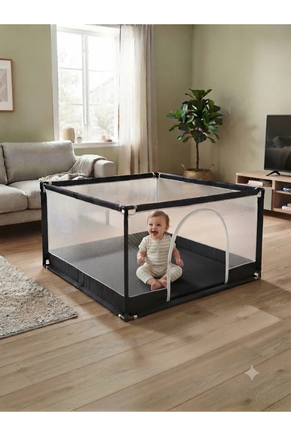 محوطه بازی مربع نوزاد و کودک لیابیبک liabebek مدل LB-K10، ابعاد 100×100 سانتیمتر یونیسکس خاکستری 35 Kg