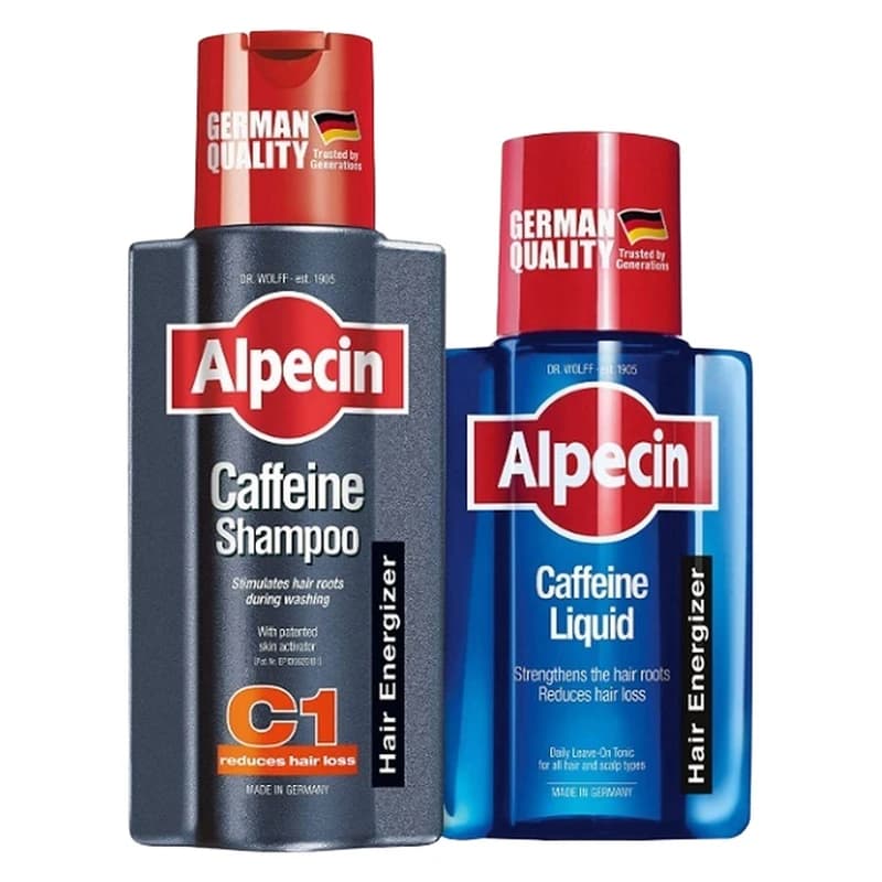 پکیج تقویت ریشه و کنترل ریزش مو آلپسین ترکیب شامپو C1 و تونیک کافئین
