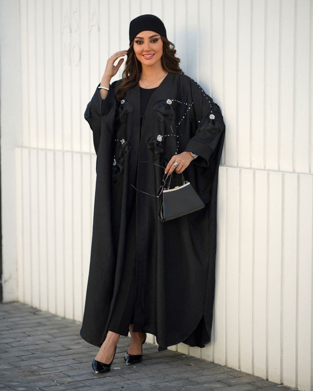 عبا زنانه جواهر دوزی مدل گل یخ — تصویر ۷