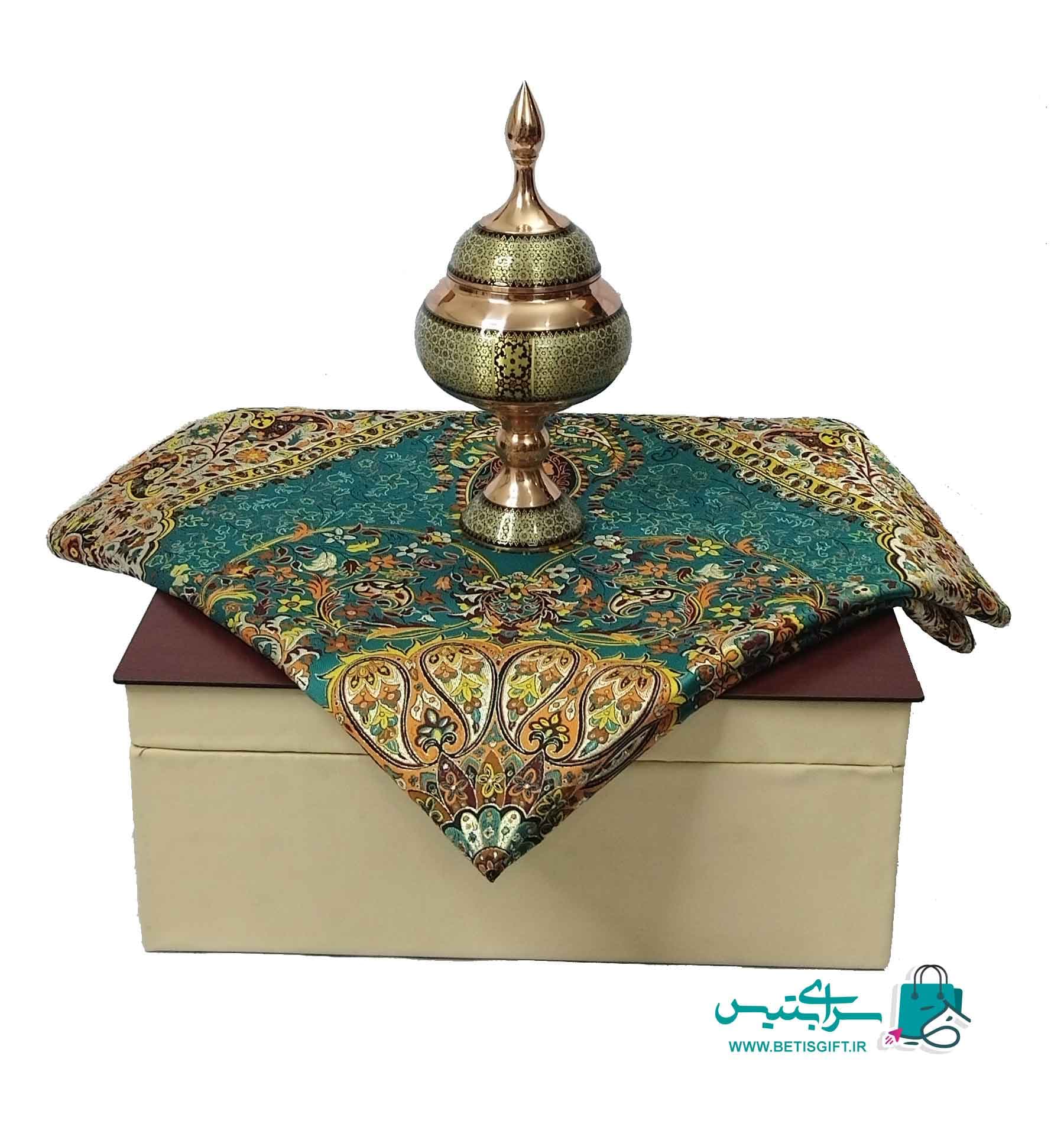 ست هدیه شکلات خوری خاتم کاری اعلاء و رومیزی ترمه یزد