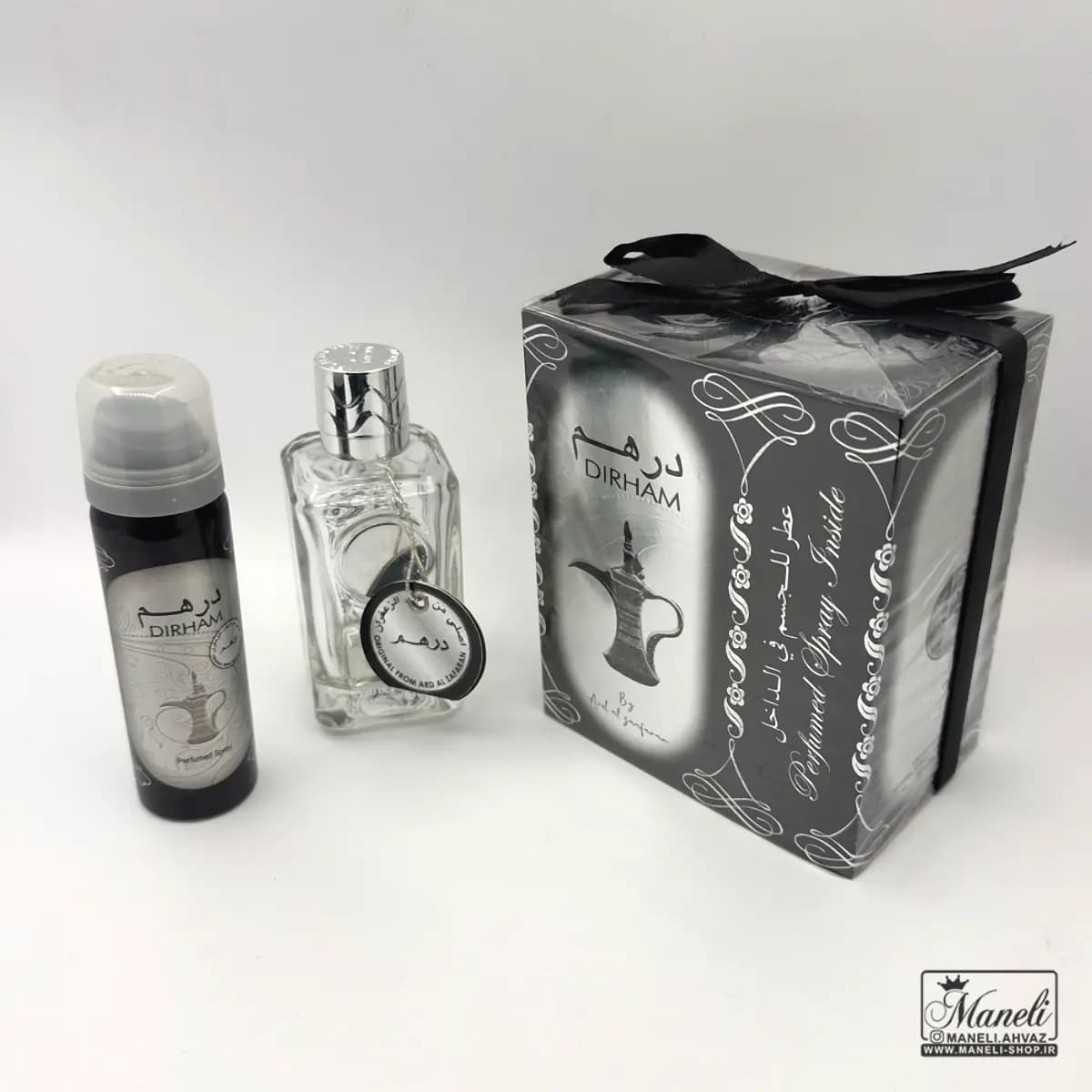 ادکلن زنانه 100میل رایحه درهم نقره ای (اماراتی) ارض الزعفران Dirham به همراه اسپری — تصویر ۲