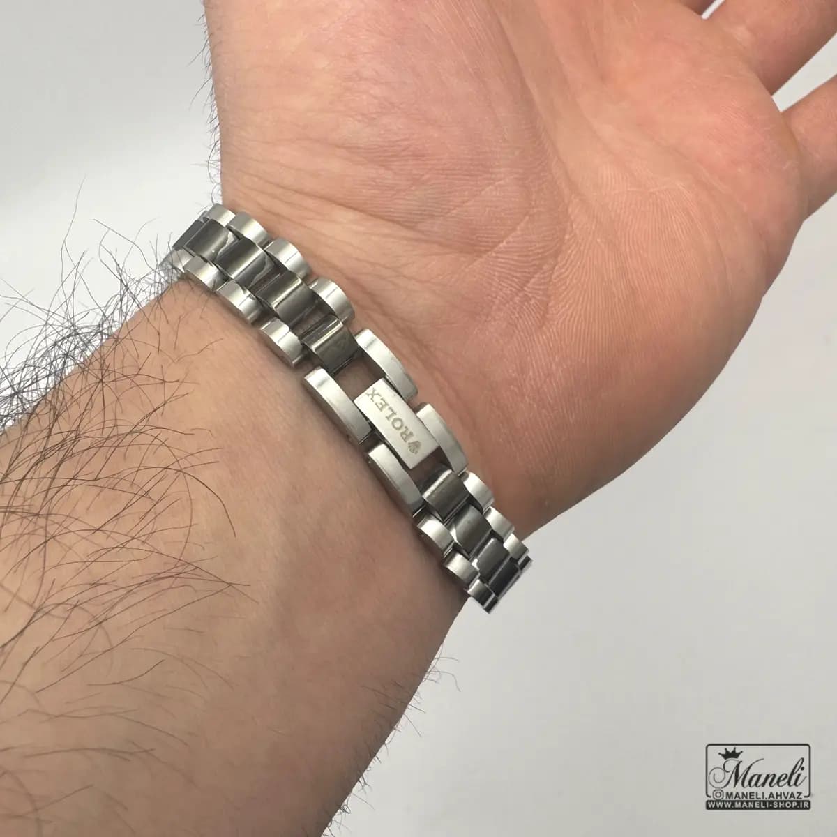 دستبند رولکس پلاک دار نقره ای — تصویر ۷