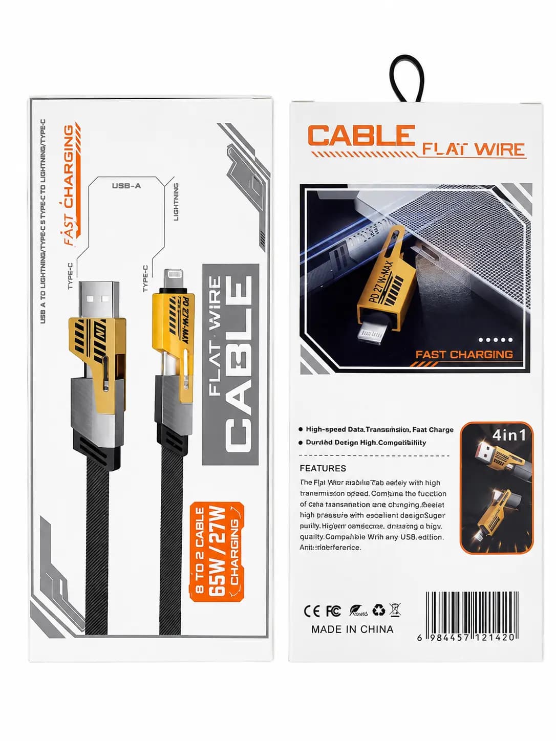 کابل شارژ 4 کاره Flat Wire 4in1 فست شارژ 65 وات — تصویر ۴