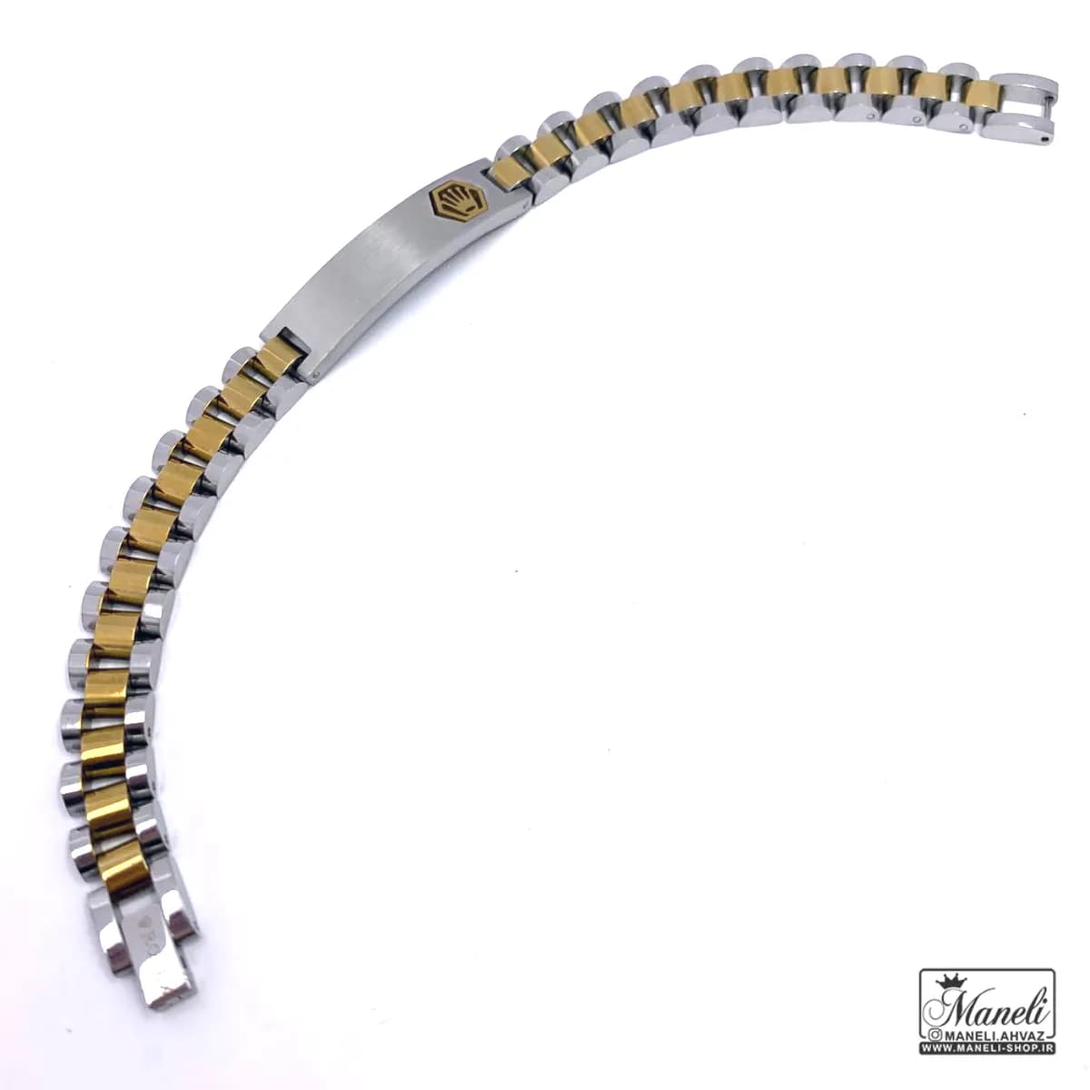 دستبند رولکس پلاک دار طلایی نقره ای | 10 میل – رنگ ثابت — تصویر ۷