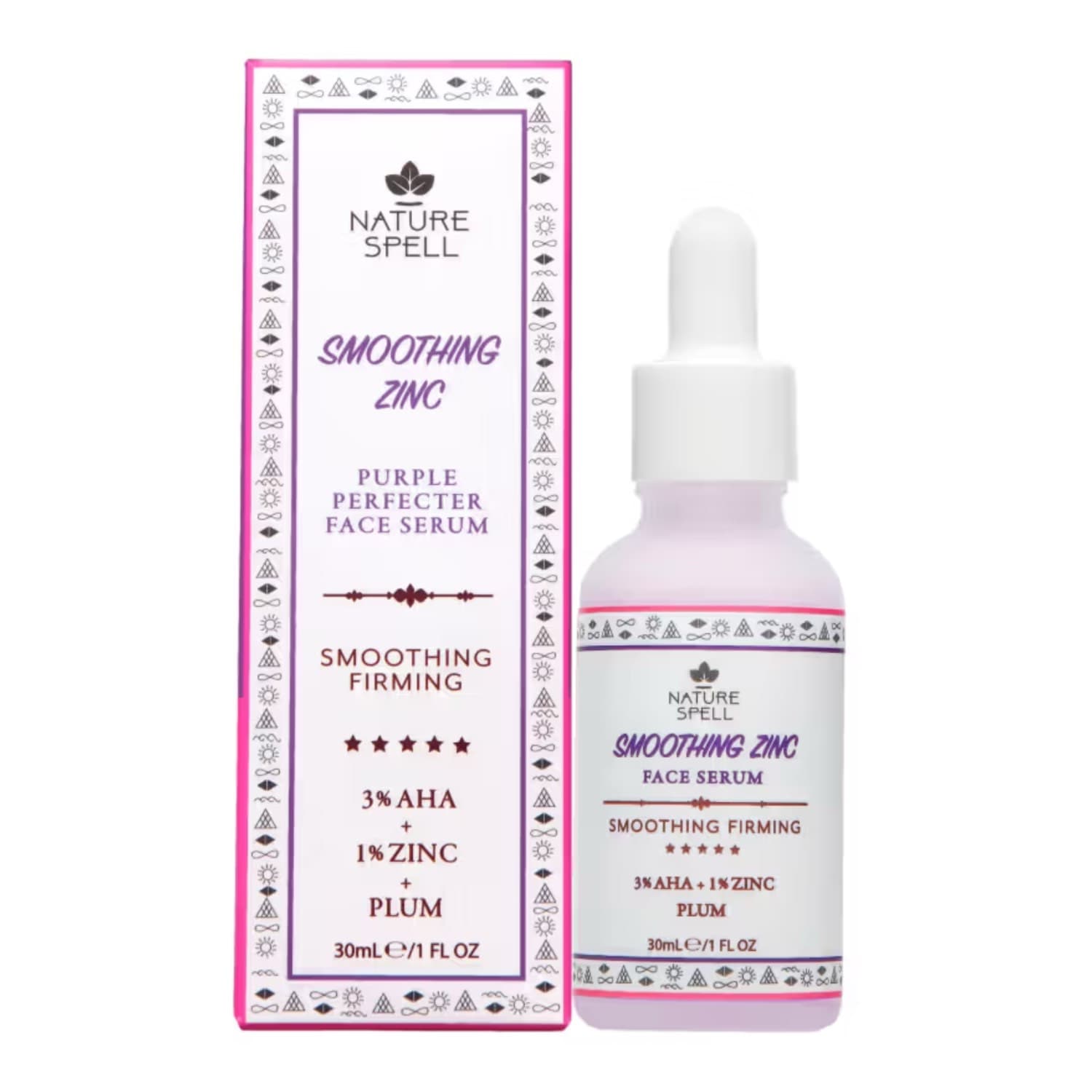 سرم صورت زینک و AHA نیچر اسپل Nature Spell مدل Smoothing Zinc Purple Perfector Face Serum