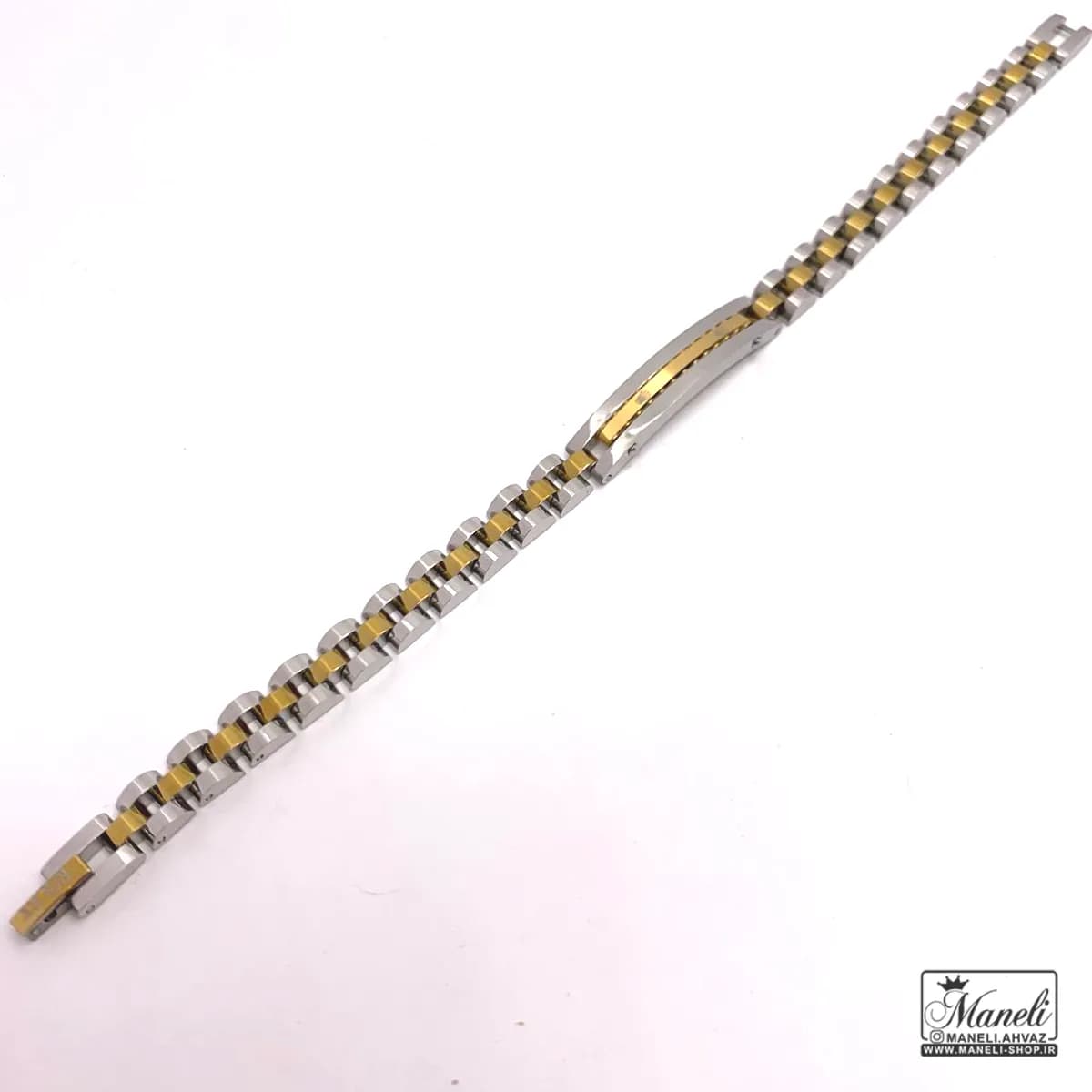 دستبند رولکس پلاک دار طلایی نقره ای | 8 میل – رنگ ثابت — تصویر ۷