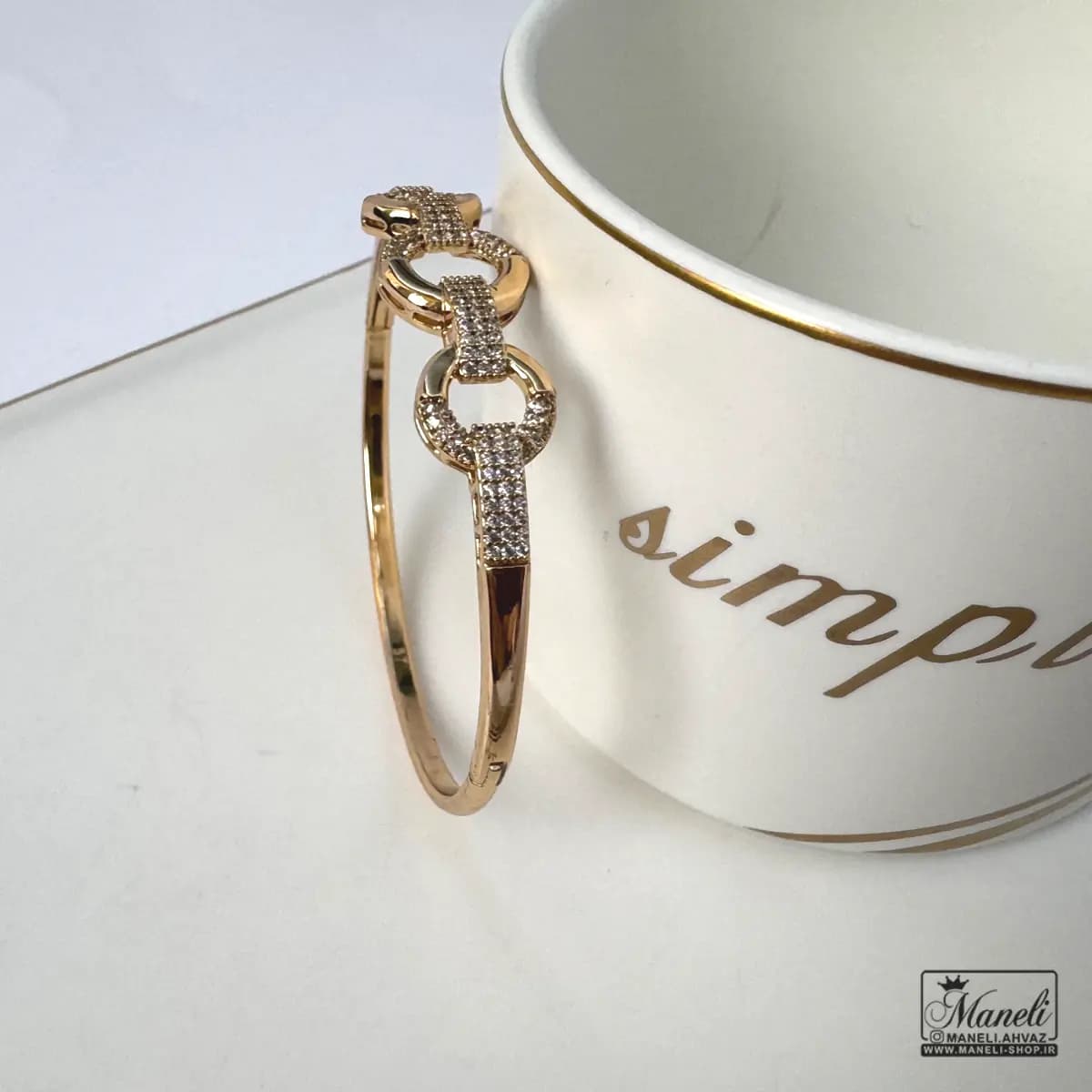 دستنبد زنانه (بنگل) ژوپینگ نگین دار — تصویر ۲