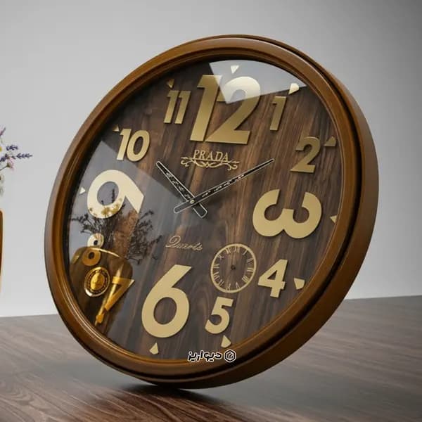ساعت دیواری پرادا 6063 قطر 63 سانتی | صفحه چوبی و ثانیه‌شمار مجزا — تصویر ۶