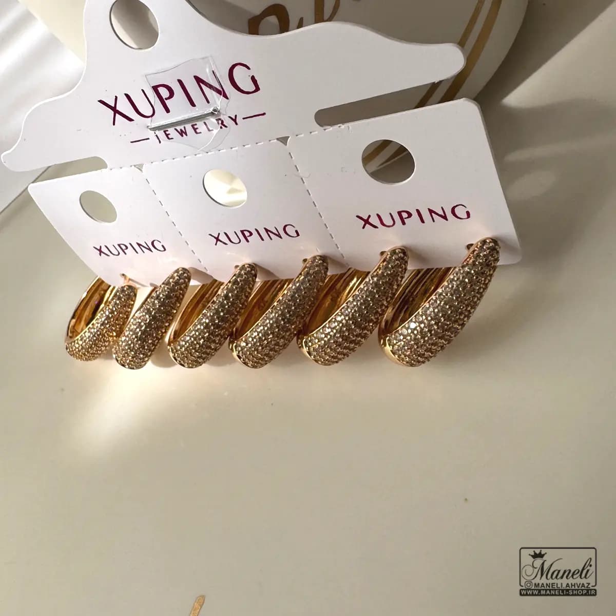گوشواره طلایی نگین دار ژوپینگ حلقه ای ضدحساسیت — تصویر ۸