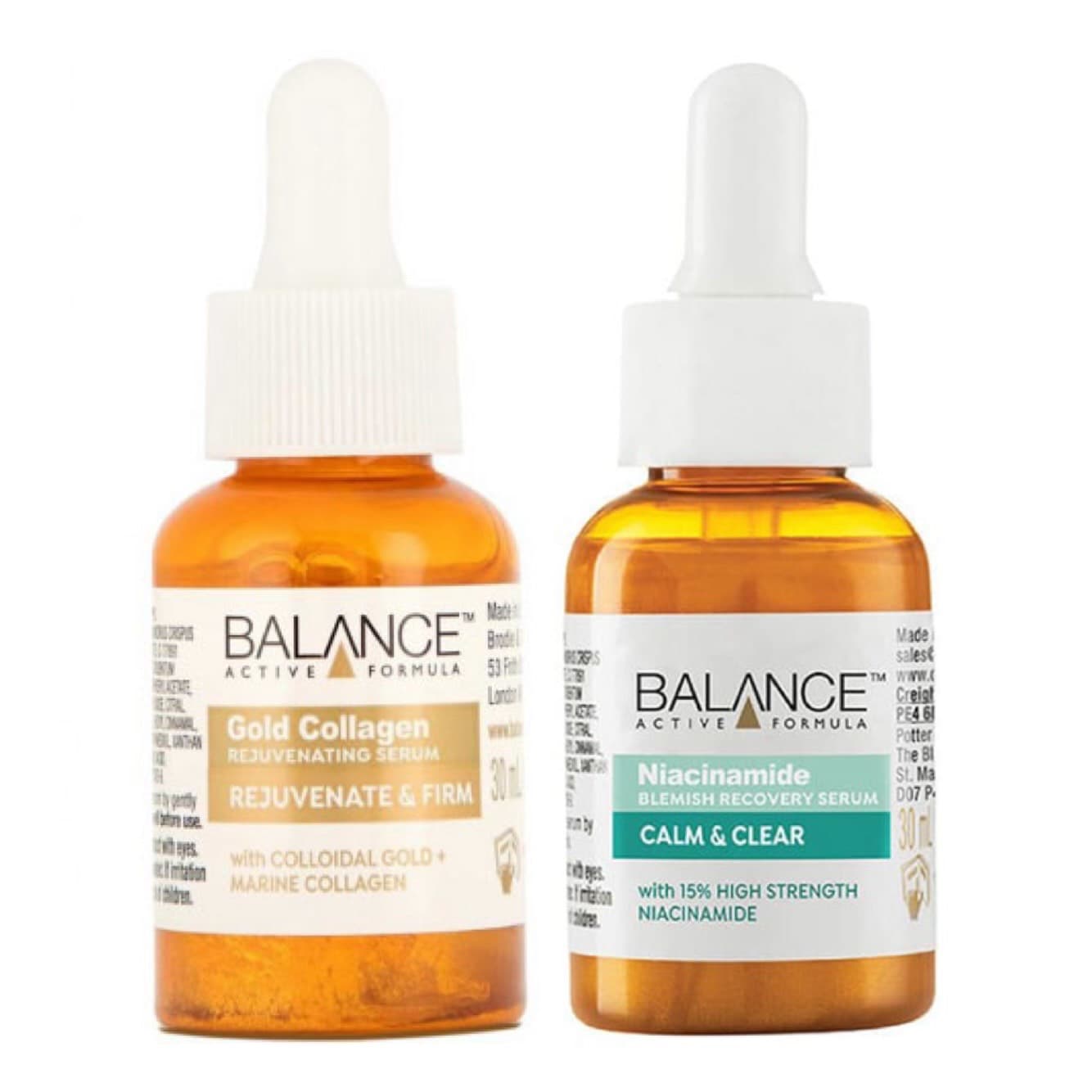 سرم ضدجوش و لک نیاسینامید Niacinamide و سرم جوان ساز طلا و کلاژن Gold Collagen بالانس BALANCE
