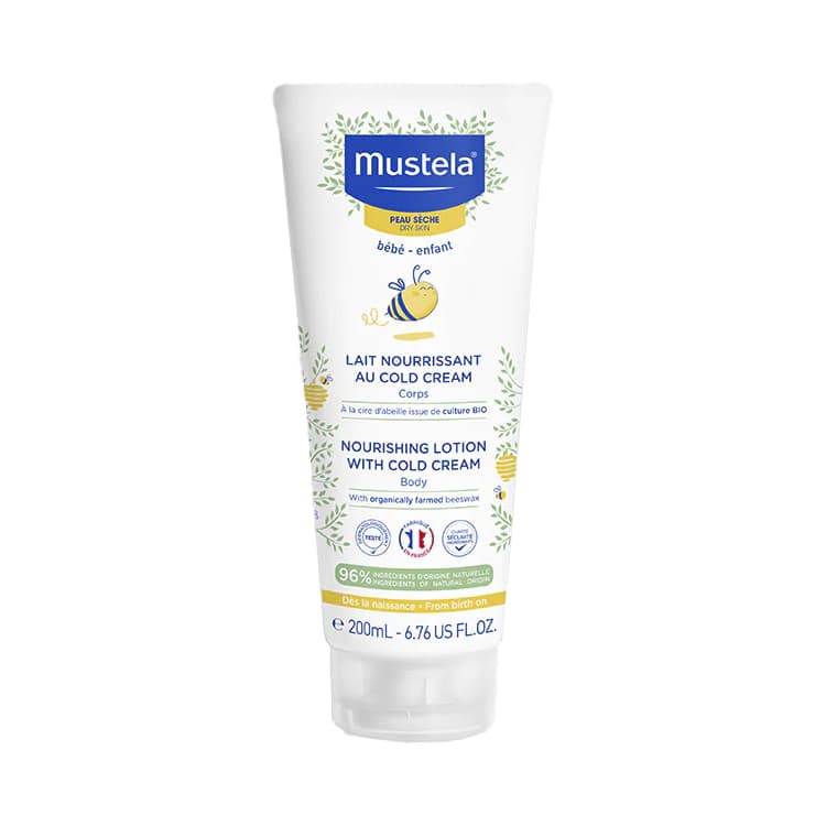 لوسیون بدن تغذیه کننده موستلا mustela حاوی موم عسل مدل nourishing lotion with cold cream پوست خشک