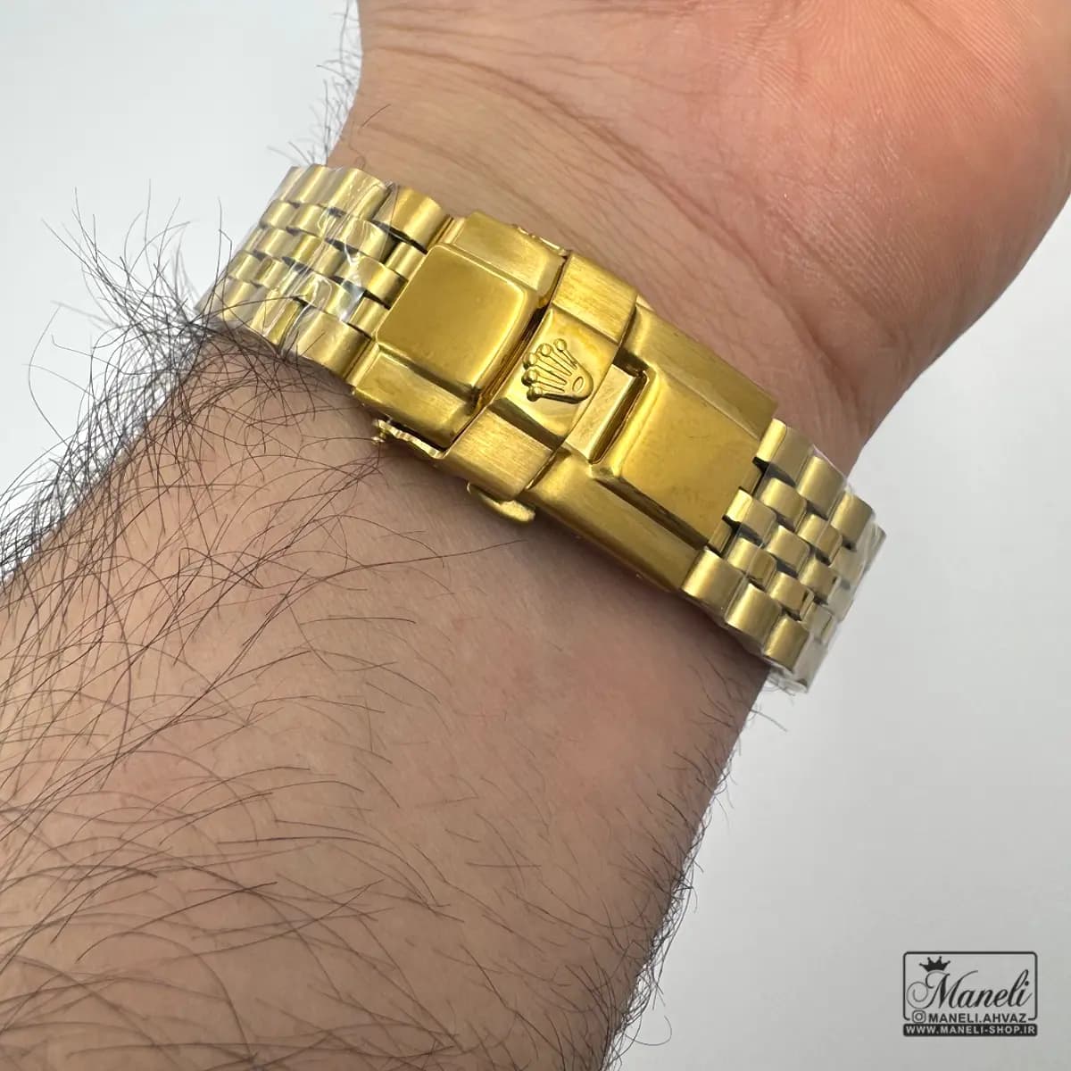 ساعت مردانه رولکس بند طلایی با صفحه ی سفید صدفی — تصویر ۸