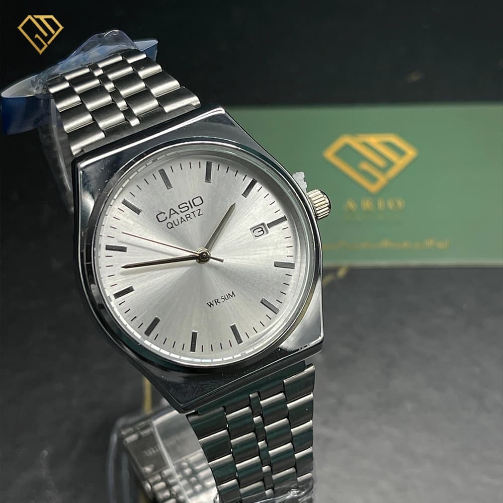 ساعت مچی مردانه کاسیو گادفادر casio godfather مدل ۱۳۳۰ | رنگ بند و صفحه نقره ای، کیفیت کپی — تصویر ۴